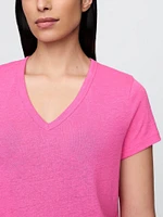 Linen-Blend V-Neck Crop T-Shirt