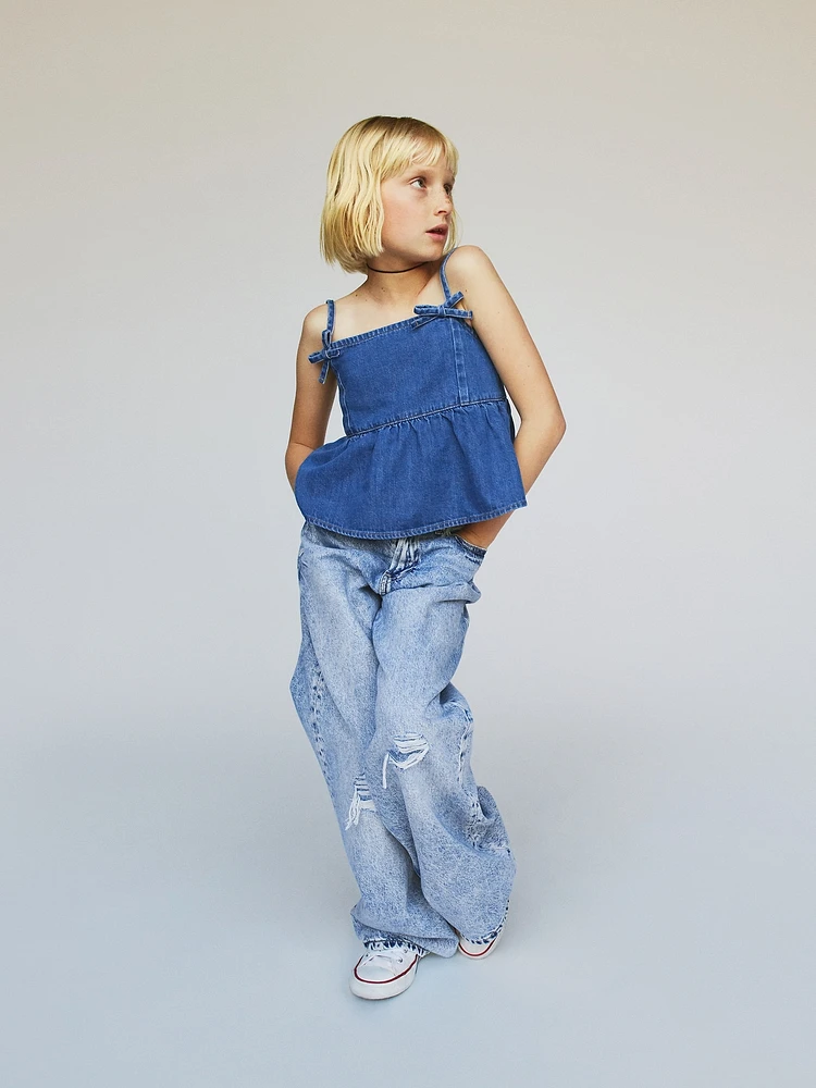 Kids Bow-Strap Peplum Top