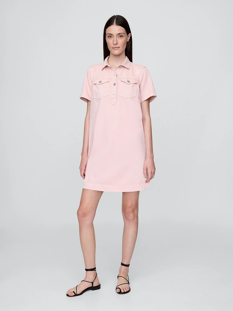 UltraSoft Denim Stripe Popover Mini Dress