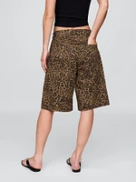 11" Mid Rise Denim Leopard Longline Shorts