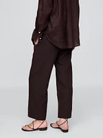 Linen-Blend Relaxed Straight Ankle Pants