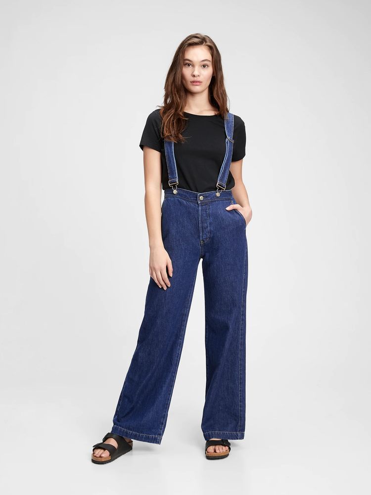 gap wide leg suspender jeans