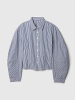 Organic Cotton Poplin Barrel-Sleeve Crop Shirt