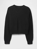 100% Cotton Shaker-Stitch V-Neck Sweater
