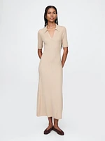CashSoft Rib Johnny-Collar Midi Dress