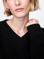 100% Cotton Shaker-Stitch V-Neck Sweater