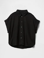 Linen-Blend Crop Shirt