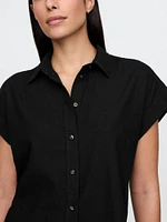 Linen-Blend Crop Shirt