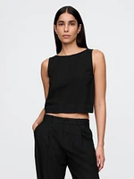Linen-Blend Crop Shell Tank Top