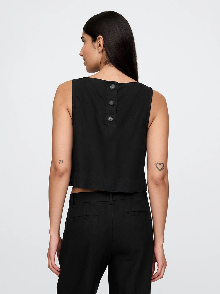 Linen-Blend Crop Shell Tank Top