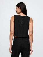 Linen-Blend Crop Shell Tank Top