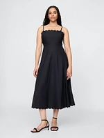 Linen-Blend Scalloped Midi Dress