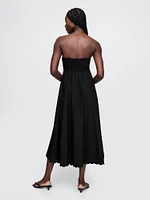 Linen-Blend Scalloped Midi Dress