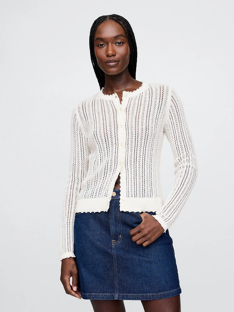 Linen-Blend Pointelle Cardigan