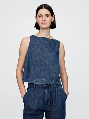 UltraSoft Denim Crop Shell Tank Top