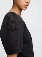 Denim Barrel-Sleeve Crop Shirt