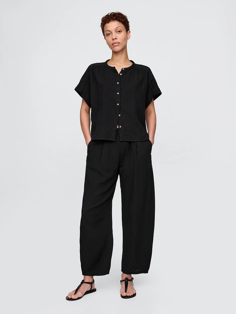 Cotton Gauze Easy Barrel Pants