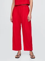 Mid Rise Linen-Blend Easy Barrel Pants