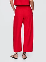 Mid Rise Linen-Blend Easy Barrel Pants