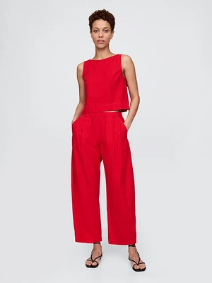 Mid Rise Linen-Blend Easy Barrel Pants