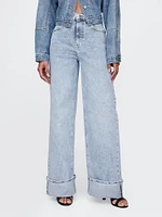 High Rise Stride Cuffed Wide-Leg Jeans