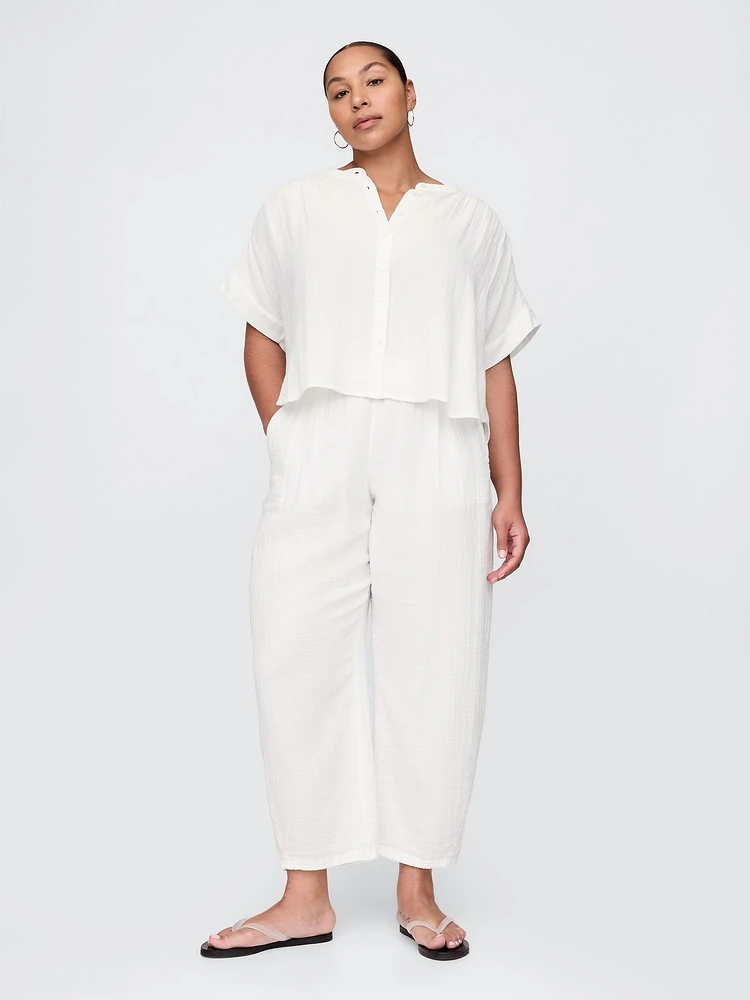 Cotton Gauze Easy Barrel Pants
