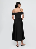 Mixed Media Off-Shoulder Midi Dress
