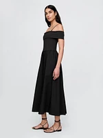 Mixed Media Off-Shoulder Midi Dress