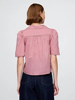 Puff-Sleeve Lace Collared Top