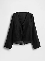 100% Linen Tie-Front Shirt