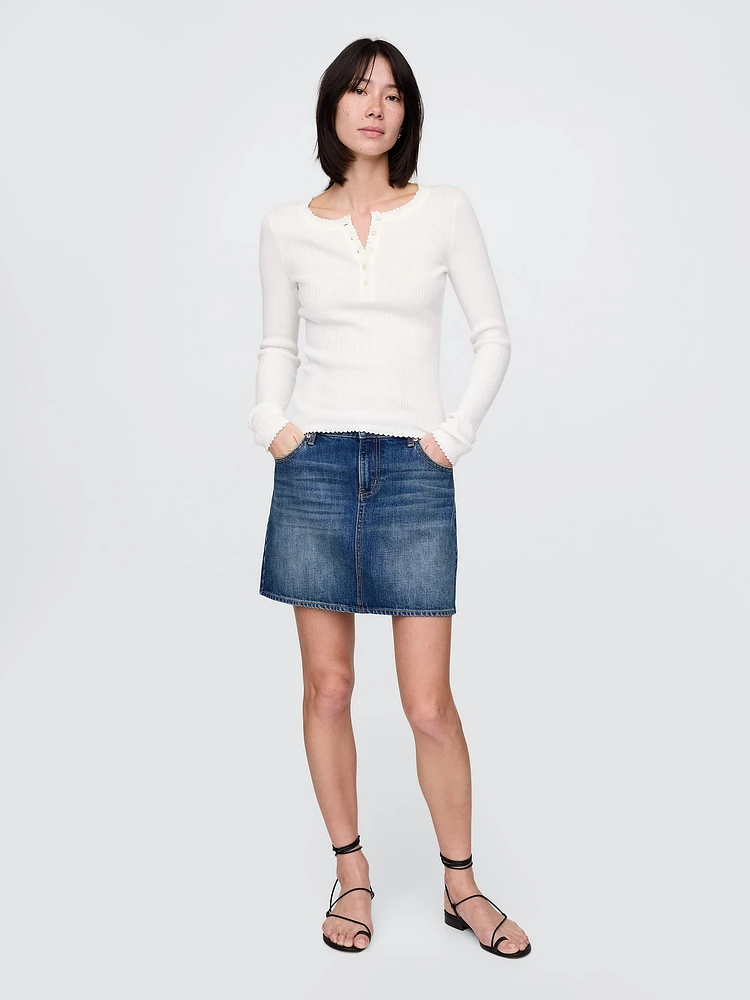 Pointelle Henley Sweater Top