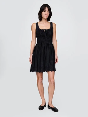 Linen-Blend Smocked Mini Dress
