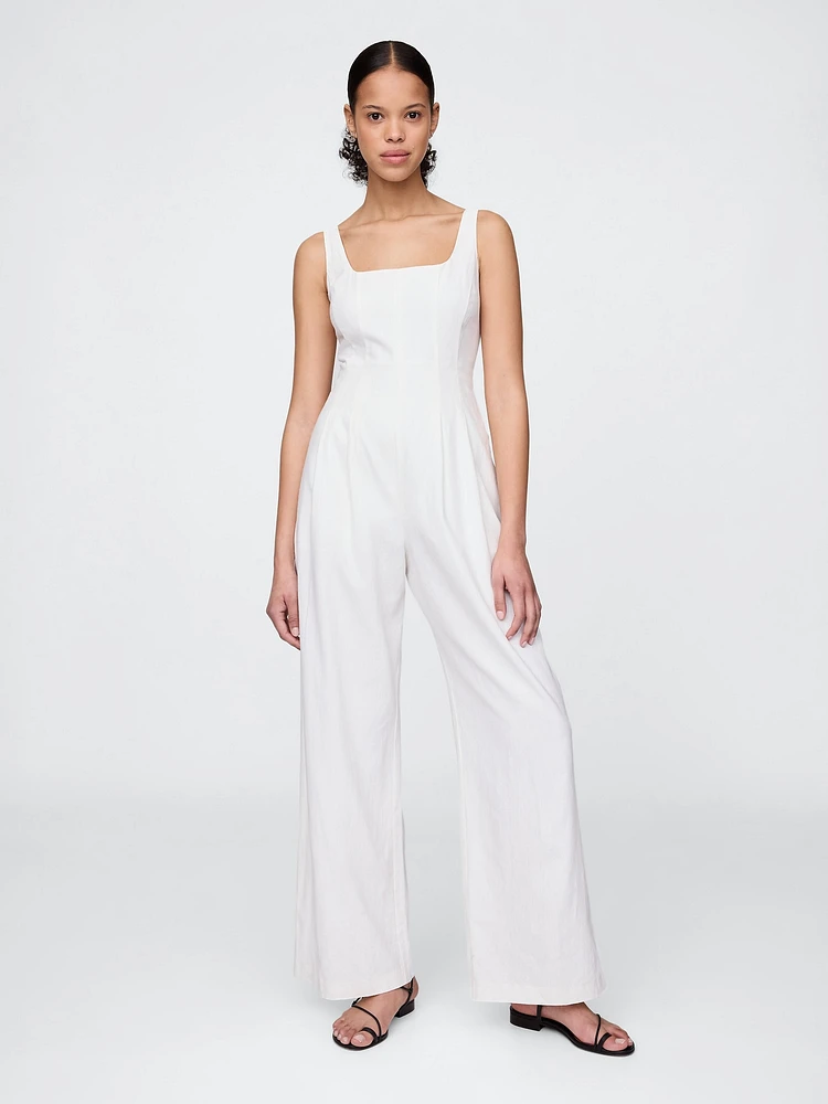 Linen-Blend Seamed Jumpsuit