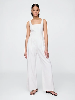 Linen-Blend Seamed Jumpsuit