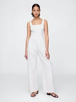 Linen-Blend Seamed Jumpsuit