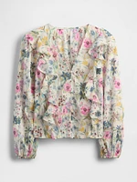 Ruffle-Trim Floral Top