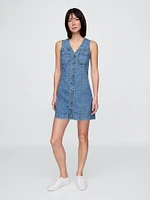 Denim V-Neck Mini Dress