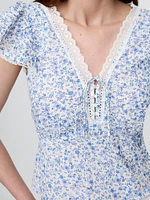 Lace-Trim Floral Top