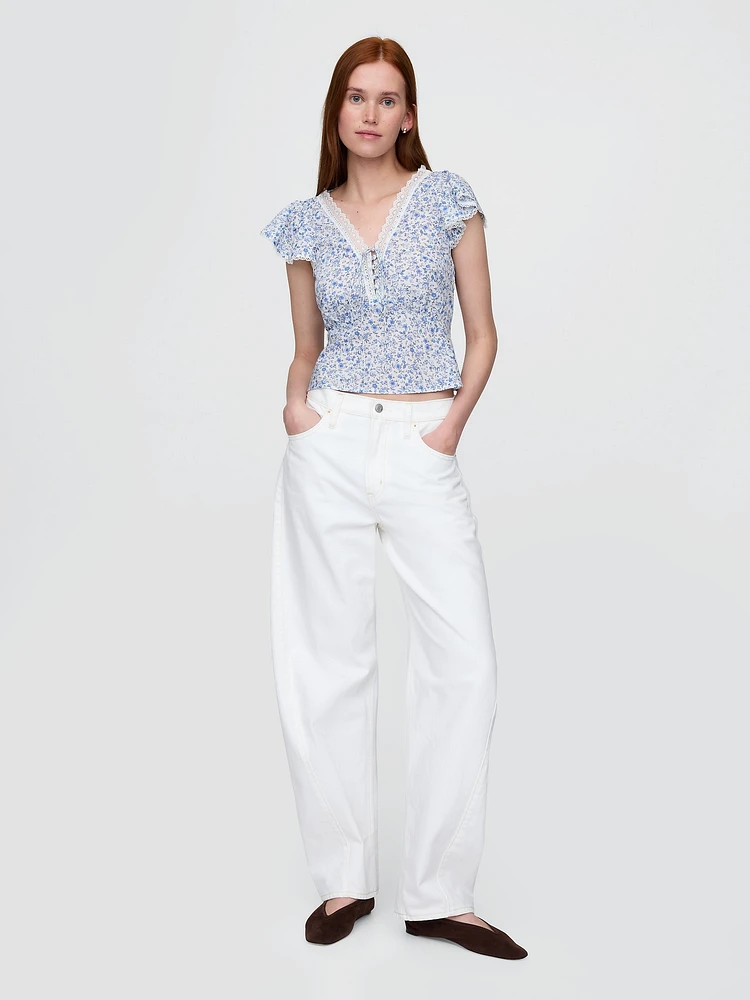 Lace-Trim Floral Top