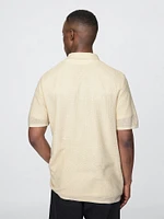 Textured Crochet Polo Shirt Sweater