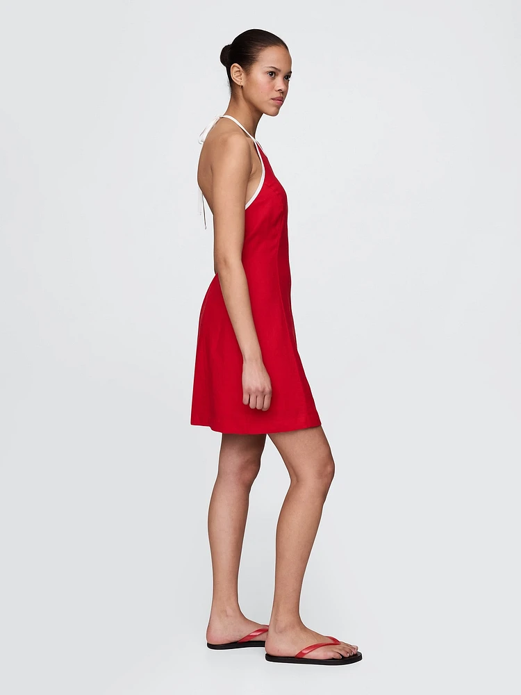 Linen-Blend Halter Mini Dress