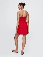 Linen-Blend Halter Mini Dress