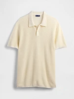 Textured Crochet Polo Shirt Sweater
