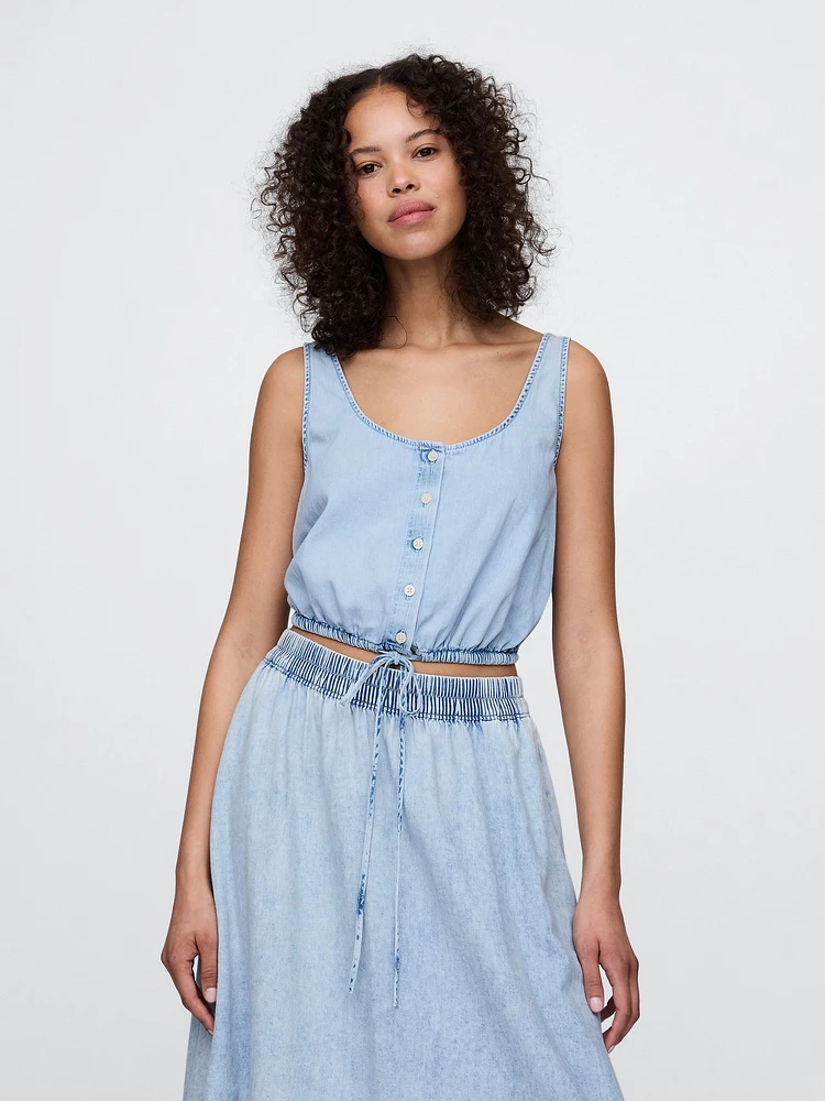 Denim Cinched-Hem Crop Top
