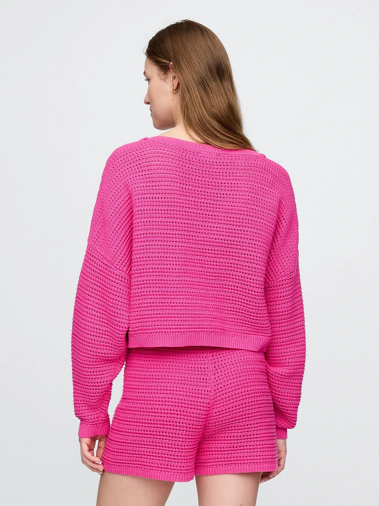 Crochet Boatneck Crop Sweater