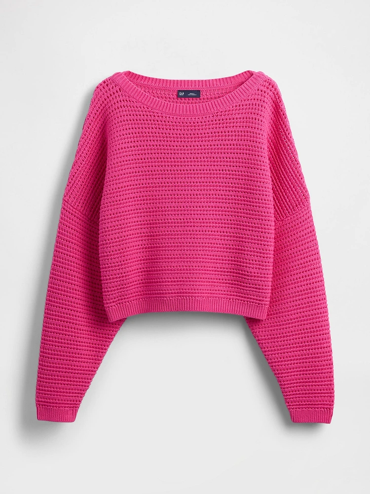 Crochet Boatneck Crop Sweater