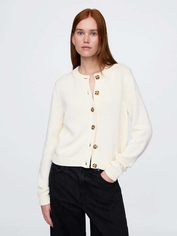 100% Cotton Crewneck Cardigan