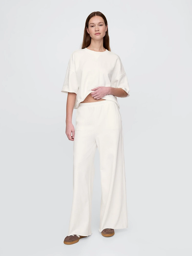 French Terry Wide-Leg Rolled-Hem Sweatpants
