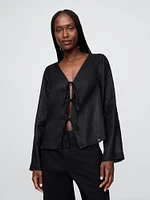 100% Linen Tie-Front Shirt