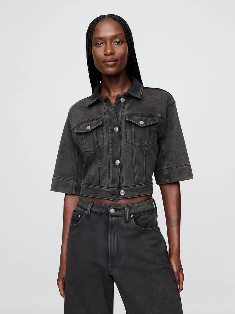 Heavyweight French Terry Denim Crop Jacket